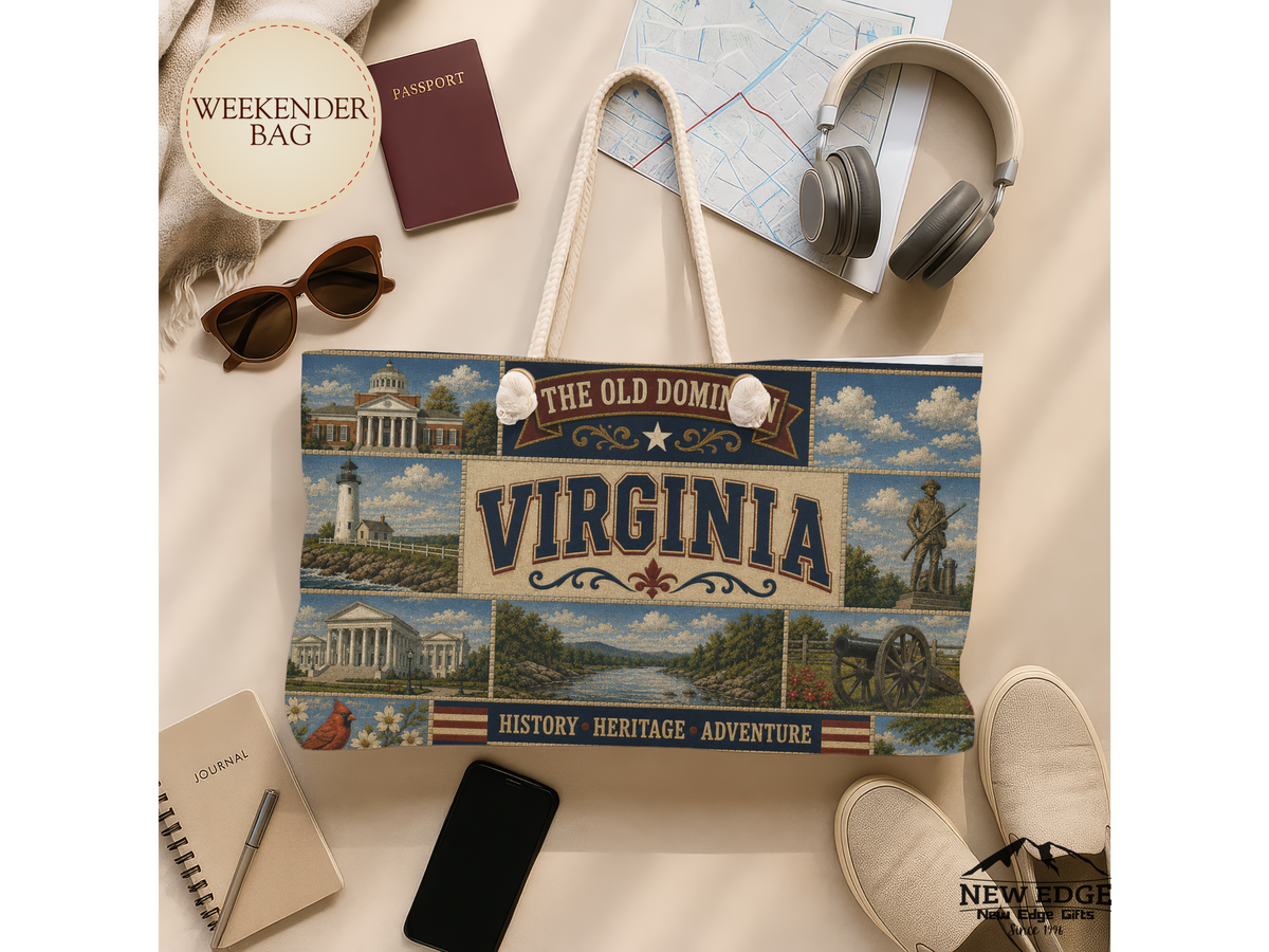 Virginia Weekender Bag Old Dominion Faux Patchwork Travel Tote History Heritage Adventure Vintage State Souvenir Gift