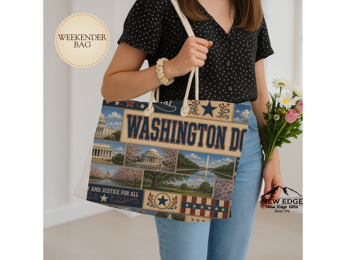 Washington DC Weekender Bag Nations Capital Faux Patchwork Travel Tote Liberty Justice Patriotic Souvenir Gift