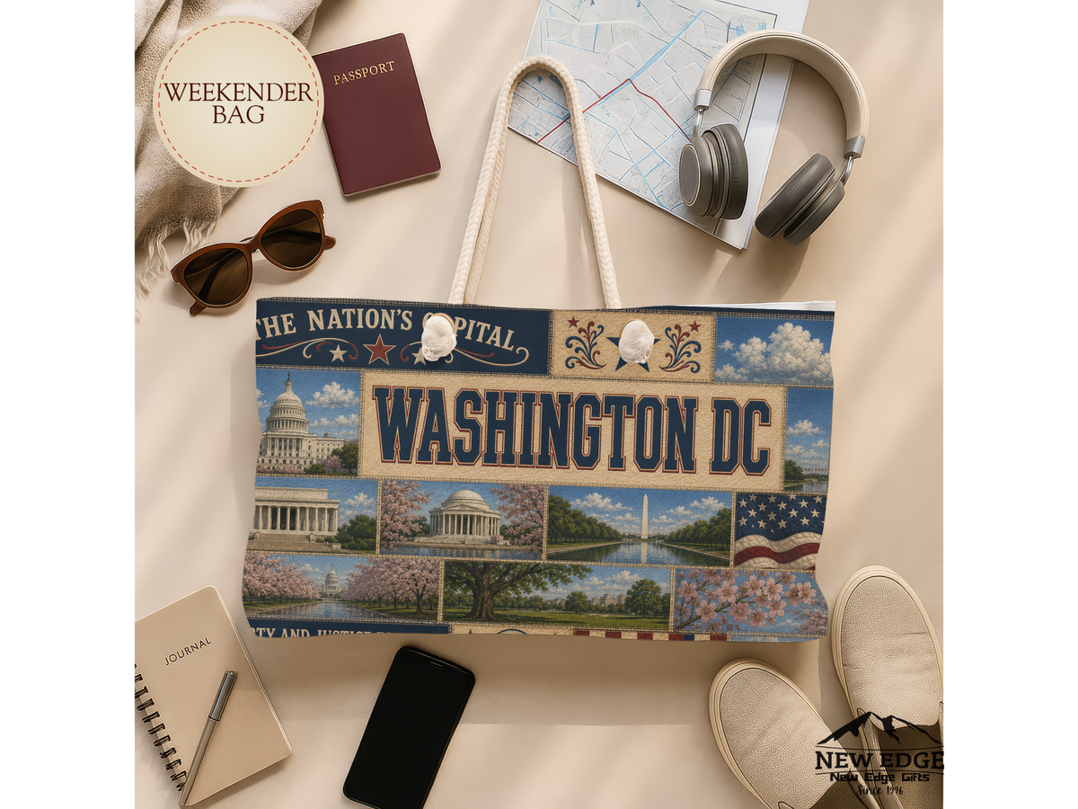 Washington DC Weekender Bag Nations Capital Faux Patchwork Travel Tote Liberty Justice Patriotic Souvenir Gift