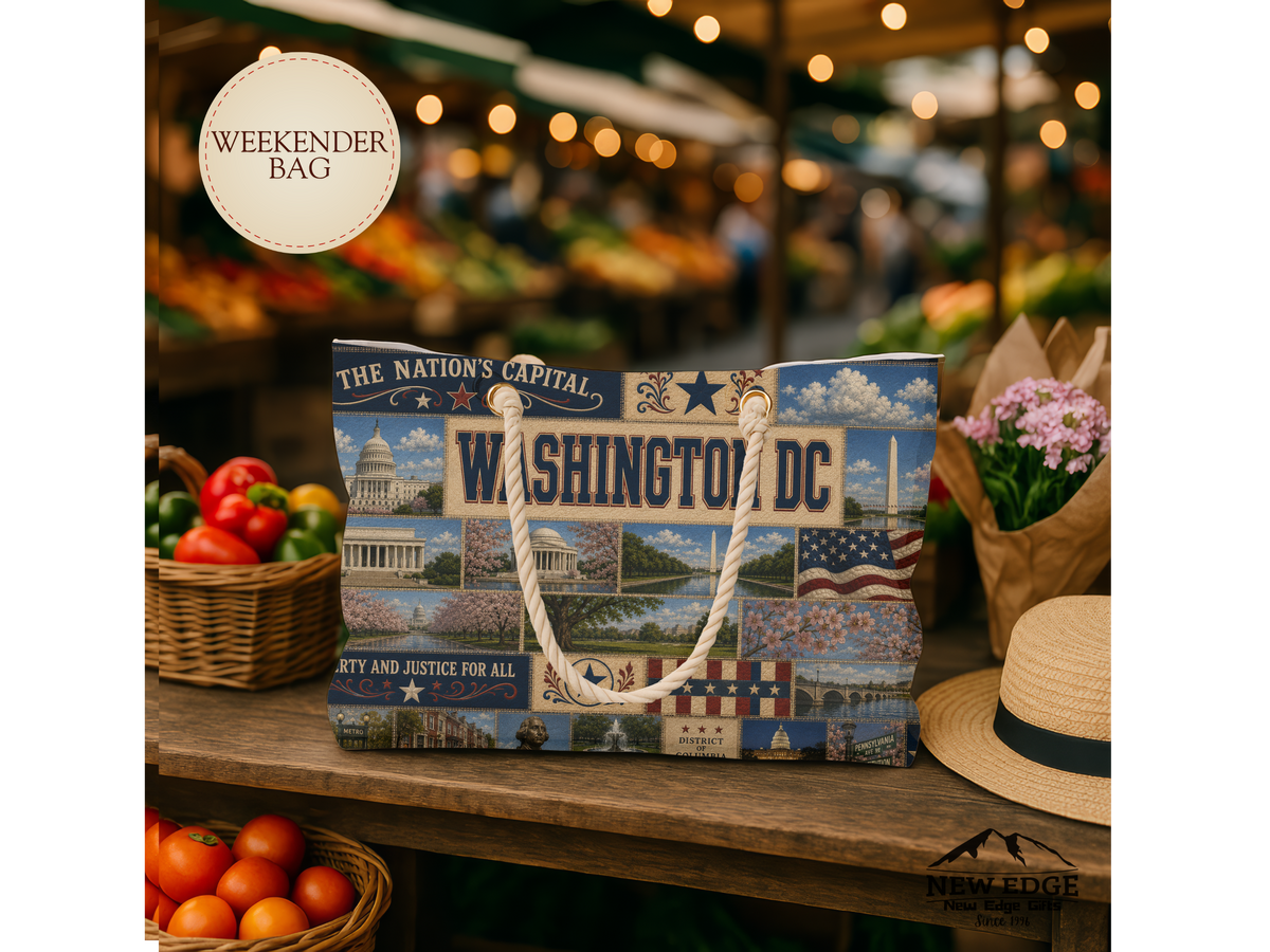 Washington DC Weekender Bag Nations Capital Faux Patchwork Travel Tote Liberty Justice Patriotic Souvenir Gift