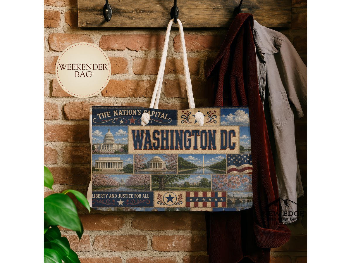 Washington DC Weekender Bag Nations Capital Faux Patchwork Travel Tote Liberty Justice Patriotic Souvenir Gift