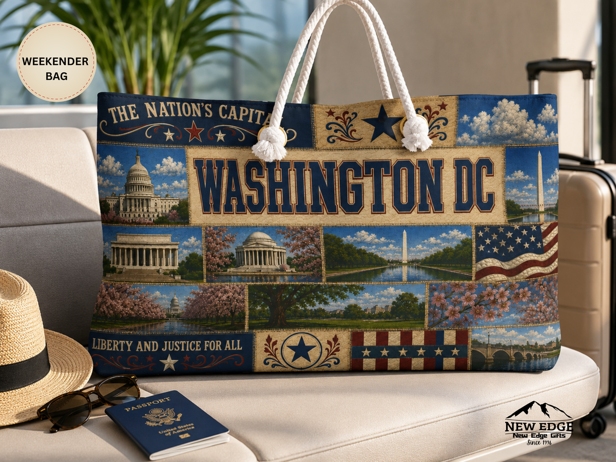 Washington DC Weekender Bag Nations Capital Faux Patchwork Travel Tote Liberty Justice Patriotic Souvenir Gift