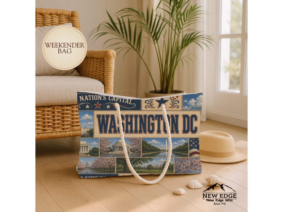 Washington DC Weekender Bag Nations Capital Faux Patchwork Travel Tote Liberty Justice Patriotic Souvenir Gift