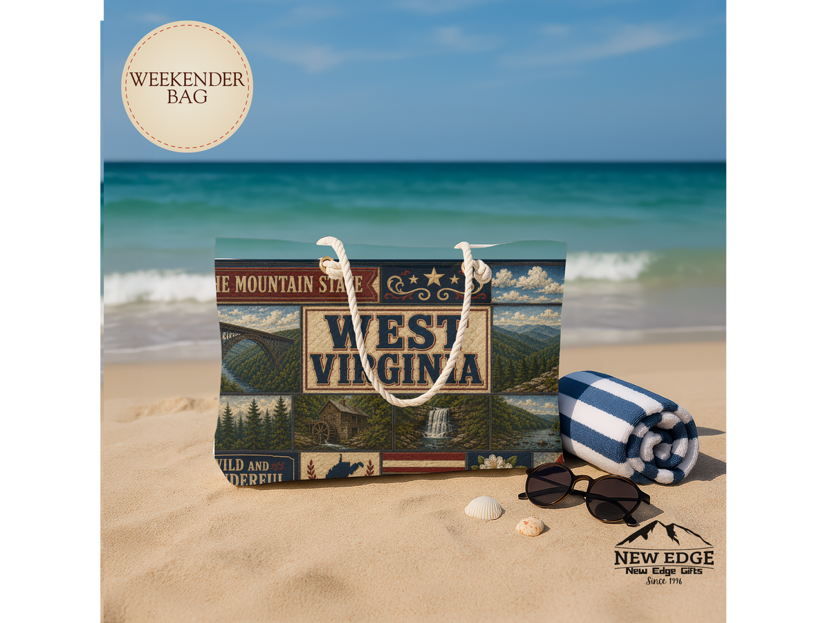 West Virginia Weekender Bag Wild and Wonderful Faux Patchwork Travel Tote Mountain State Adventure Overnight Gift