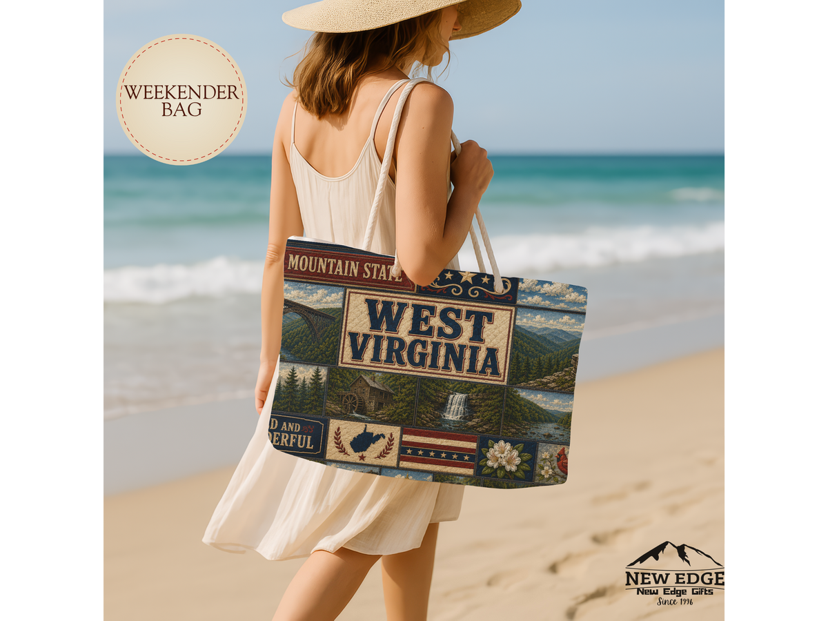 West Virginia Weekender Bag Wild and Wonderful Faux Patchwork Travel Tote Mountain State Adventure Overnight Gift