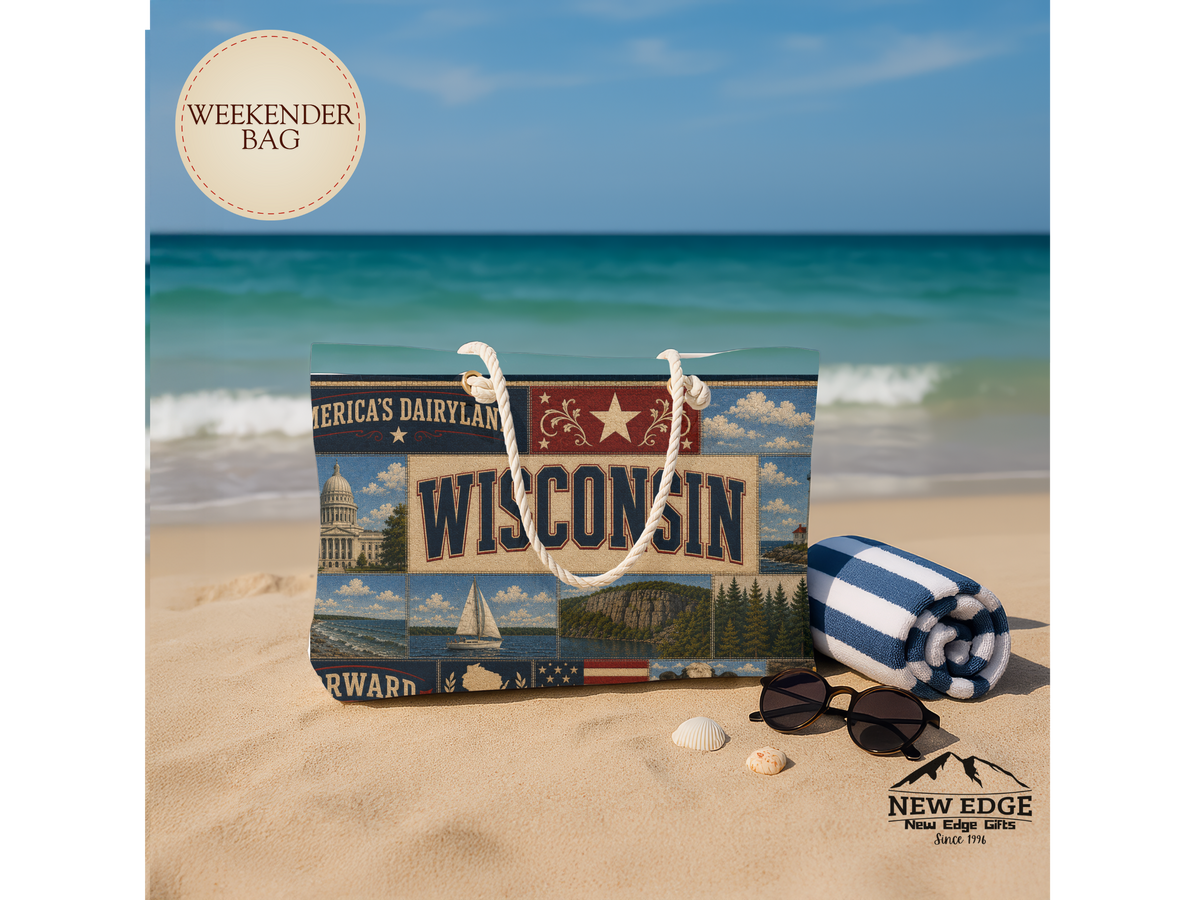 Wisconsin Collage Weekender Bag – Vintage State Travel Tote