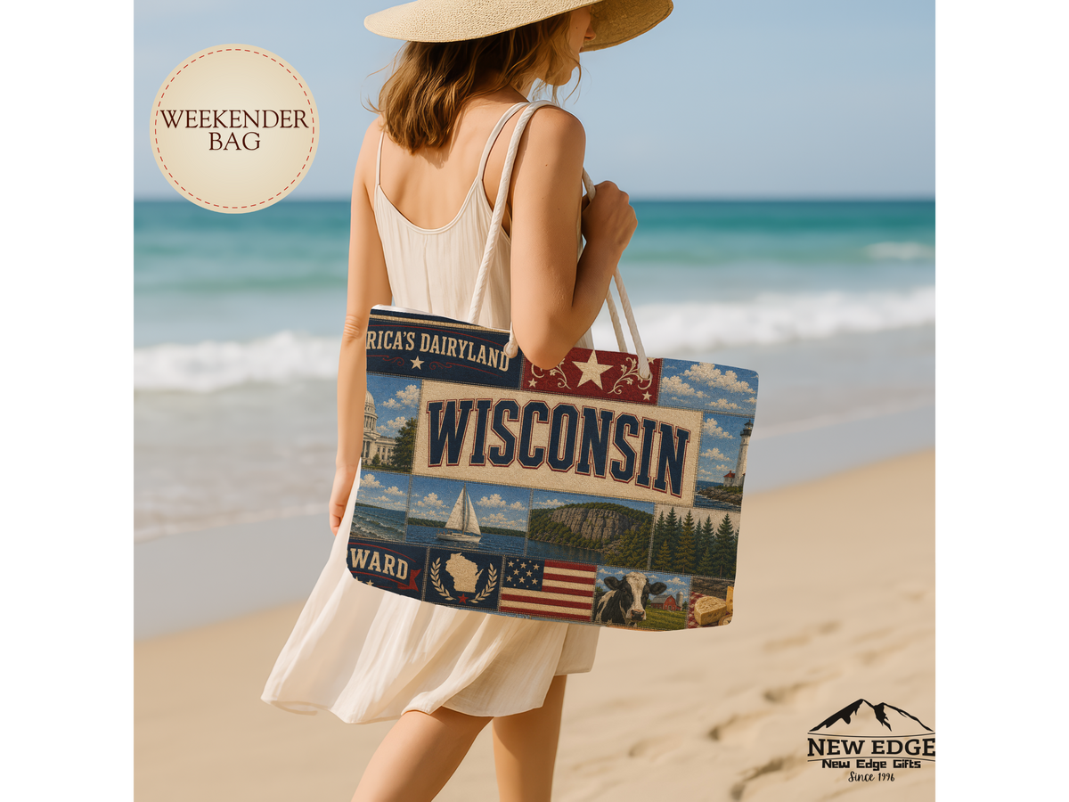 Wisconsin Collage Weekender Bag – Vintage State Travel Tote