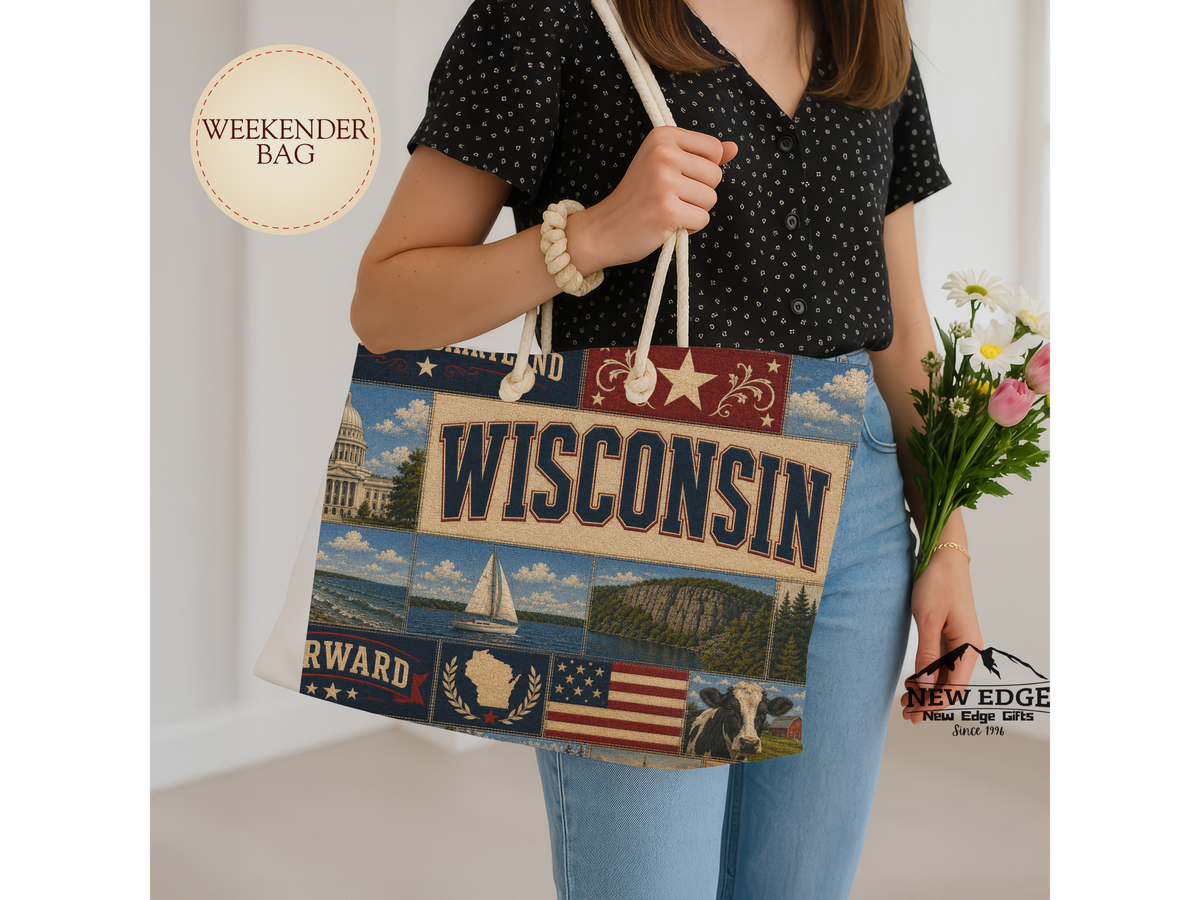 Wisconsin Collage Weekender Bag – Vintage State Travel Tote