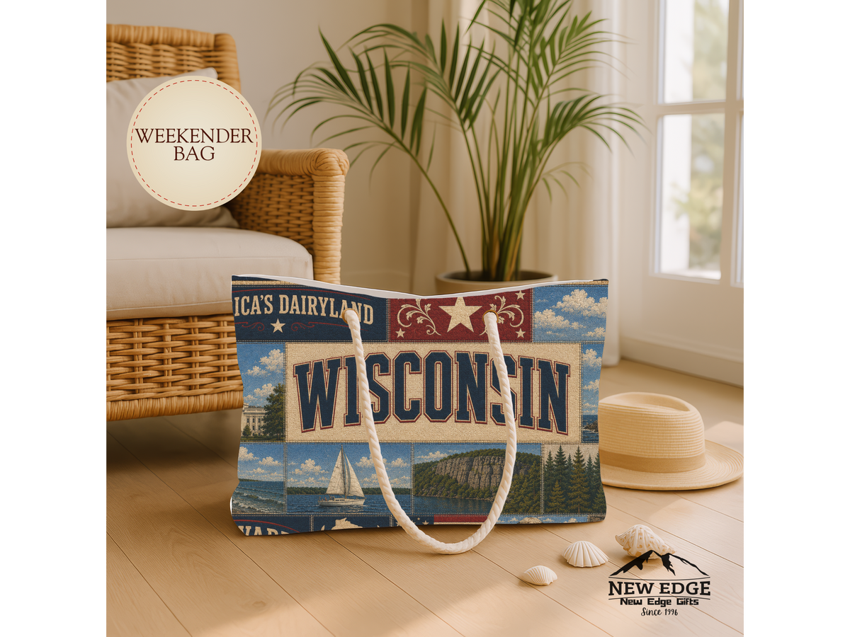 Wisconsin Collage Weekender Bag – Vintage State Travel Tote