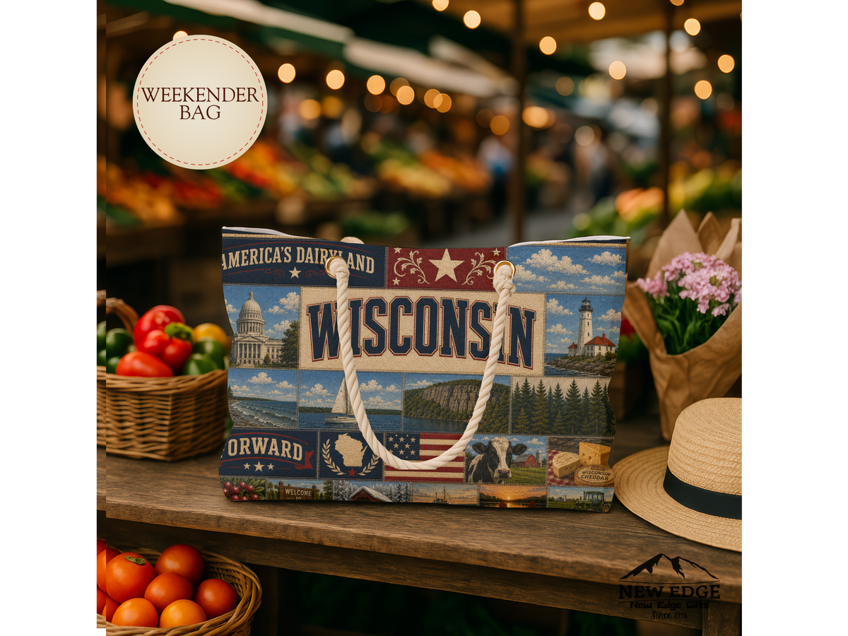 Wisconsin Collage Weekender Bag – Vintage State Travel Tote