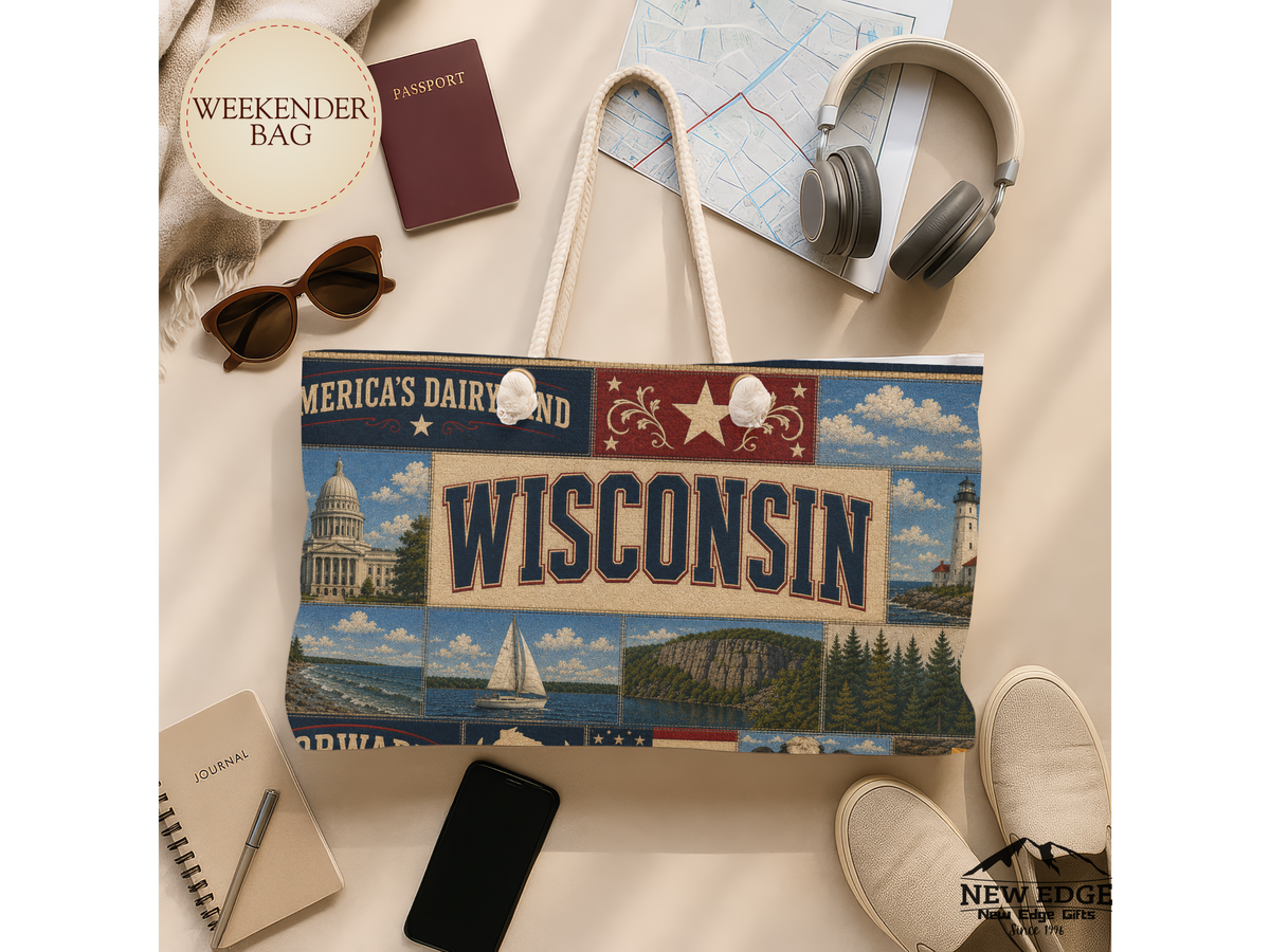 Wisconsin Collage Weekender Bag – Vintage State Travel Tote