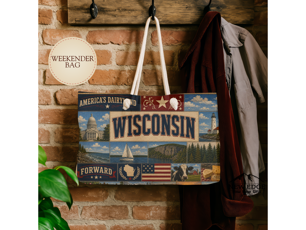 Wisconsin Collage Weekender Bag – Vintage State Travel Tote