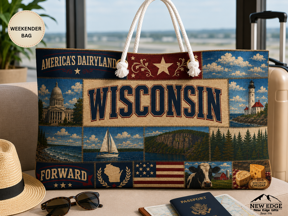 Wisconsin Collage Weekender Bag – Vintage State Travel Tote