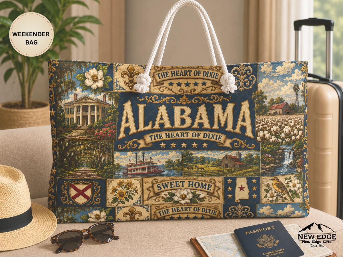 Alabama Weekender Bag Heart of Dixie Faux Patchwork Travel Tote Sweet Home Vintage Southern State Souvenir Gift