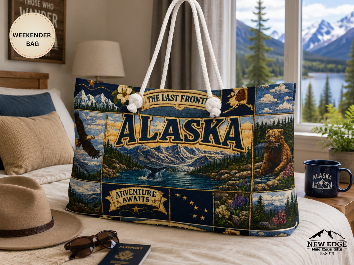 Alaska Weekender Bag The Last Frontier Faux Patchwork Travel Tote Adventure Awaits Vintage State Souvenir Gift