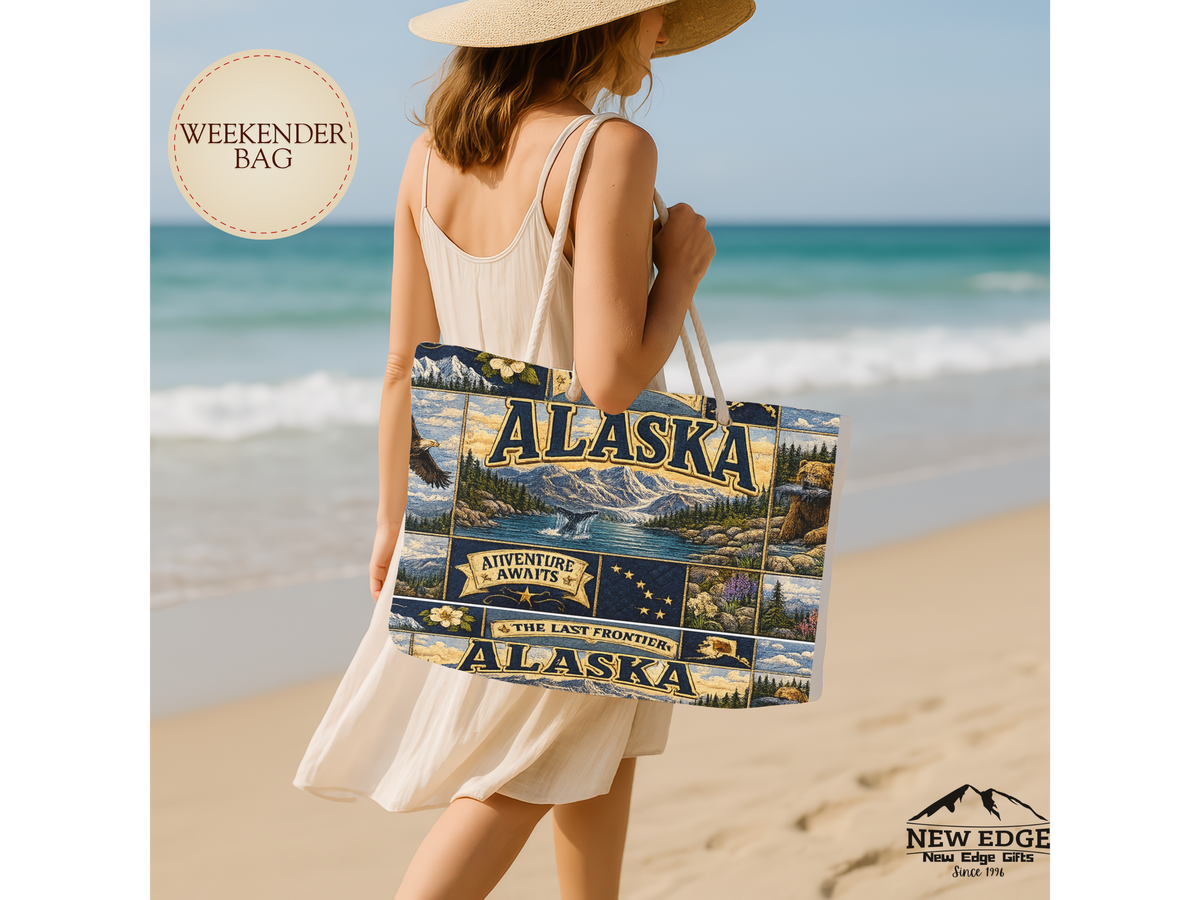 Alaska Weekender Bag The Last Frontier Faux Patchwork Travel Tote Adventure Awaits Vintage State Souvenir Gift