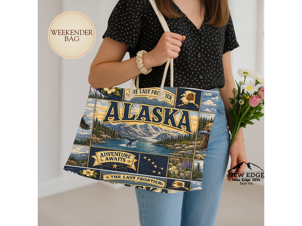 Alaska Weekender Bag The Last Frontier Faux Patchwork Travel Tote Adventure Awaits Vintage State Souvenir Gift