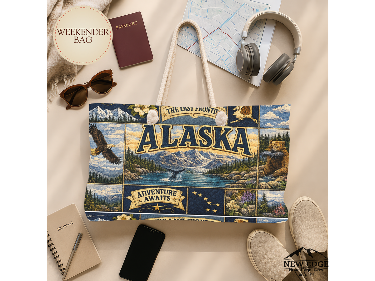 Alaska Weekender Bag The Last Frontier Faux Patchwork Travel Tote Adventure Awaits Vintage State Souvenir Gift
