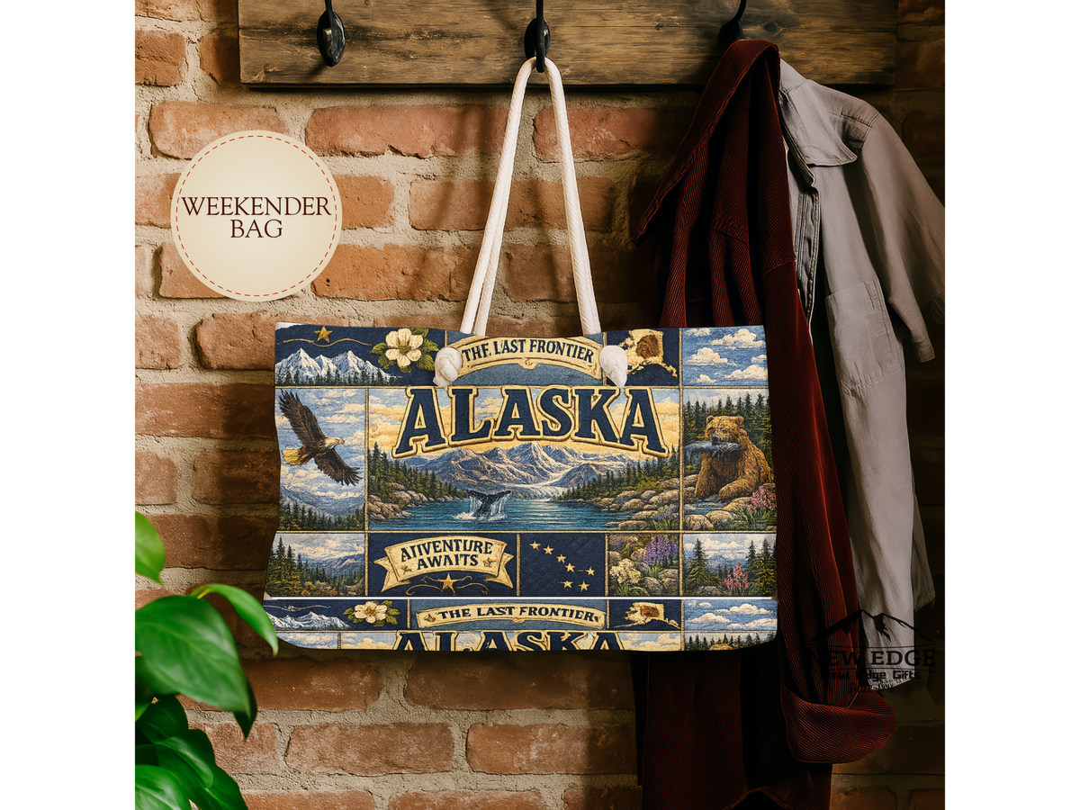 Alaska Weekender Bag The Last Frontier Faux Patchwork Travel Tote Adventure Awaits Vintage State Souvenir Gift