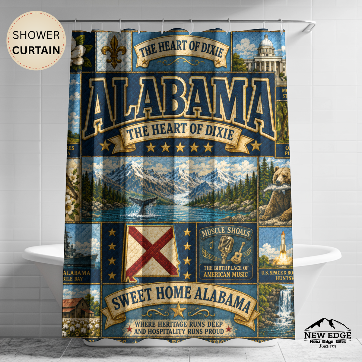 Alabama “Sweet Home” Shower Curtain — The Heart of Dixie State Pride Bathroom Decor