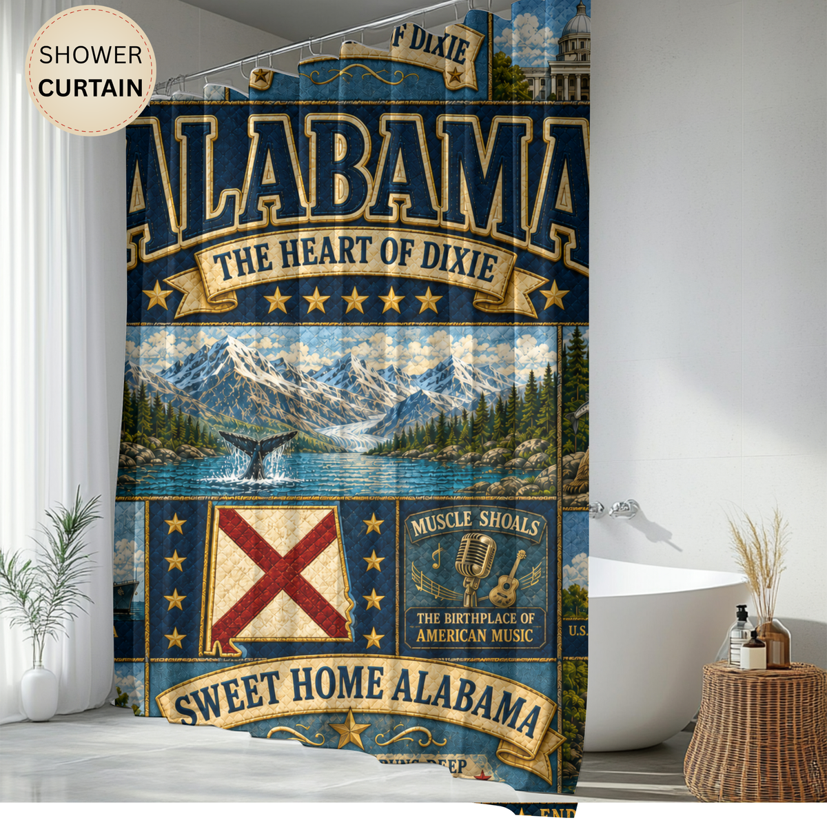 Alabama “Sweet Home” Shower Curtain — The Heart of Dixie State Pride Bathroom Decor