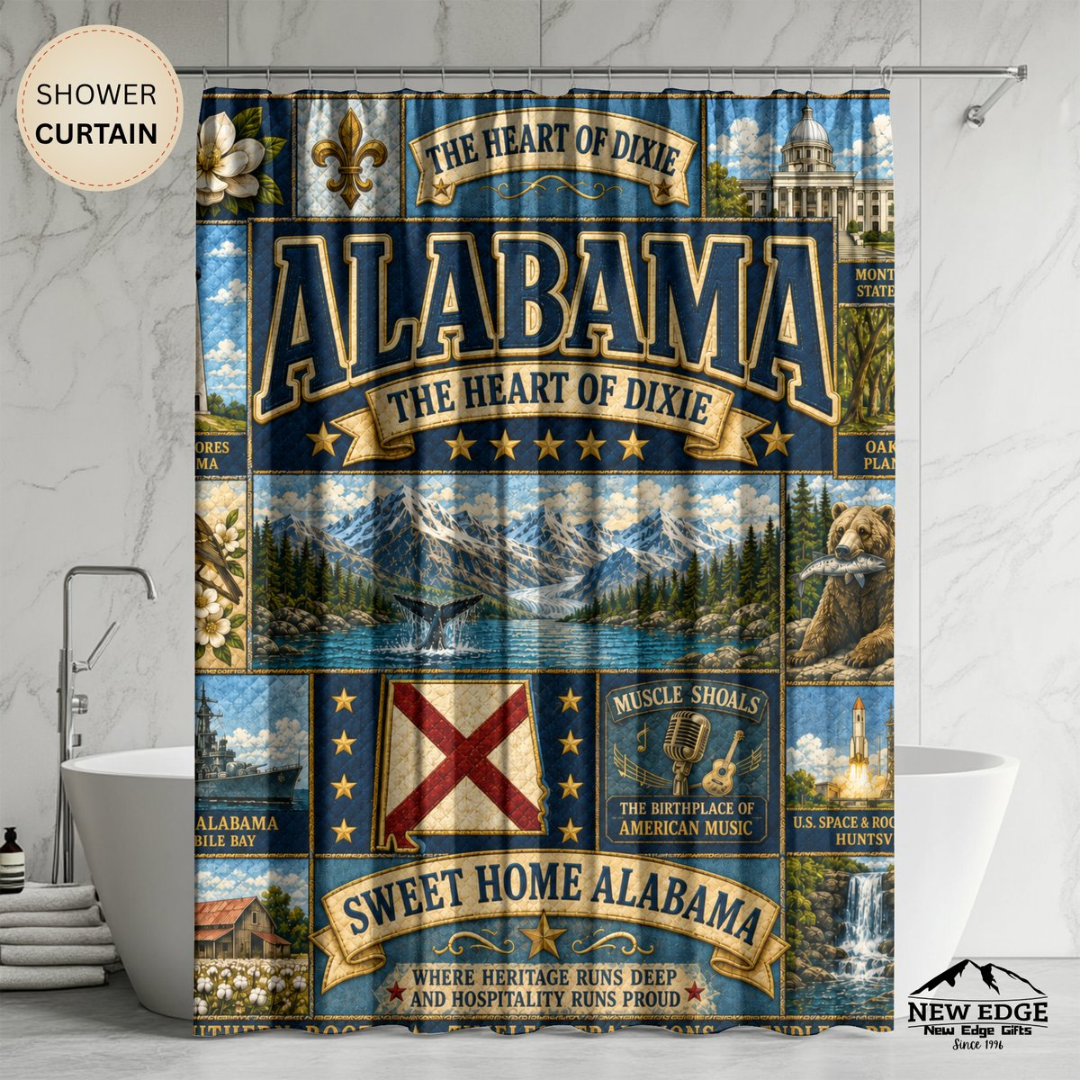 Alabama “Sweet Home” Shower Curtain — The Heart of Dixie State Pride Bathroom Decor