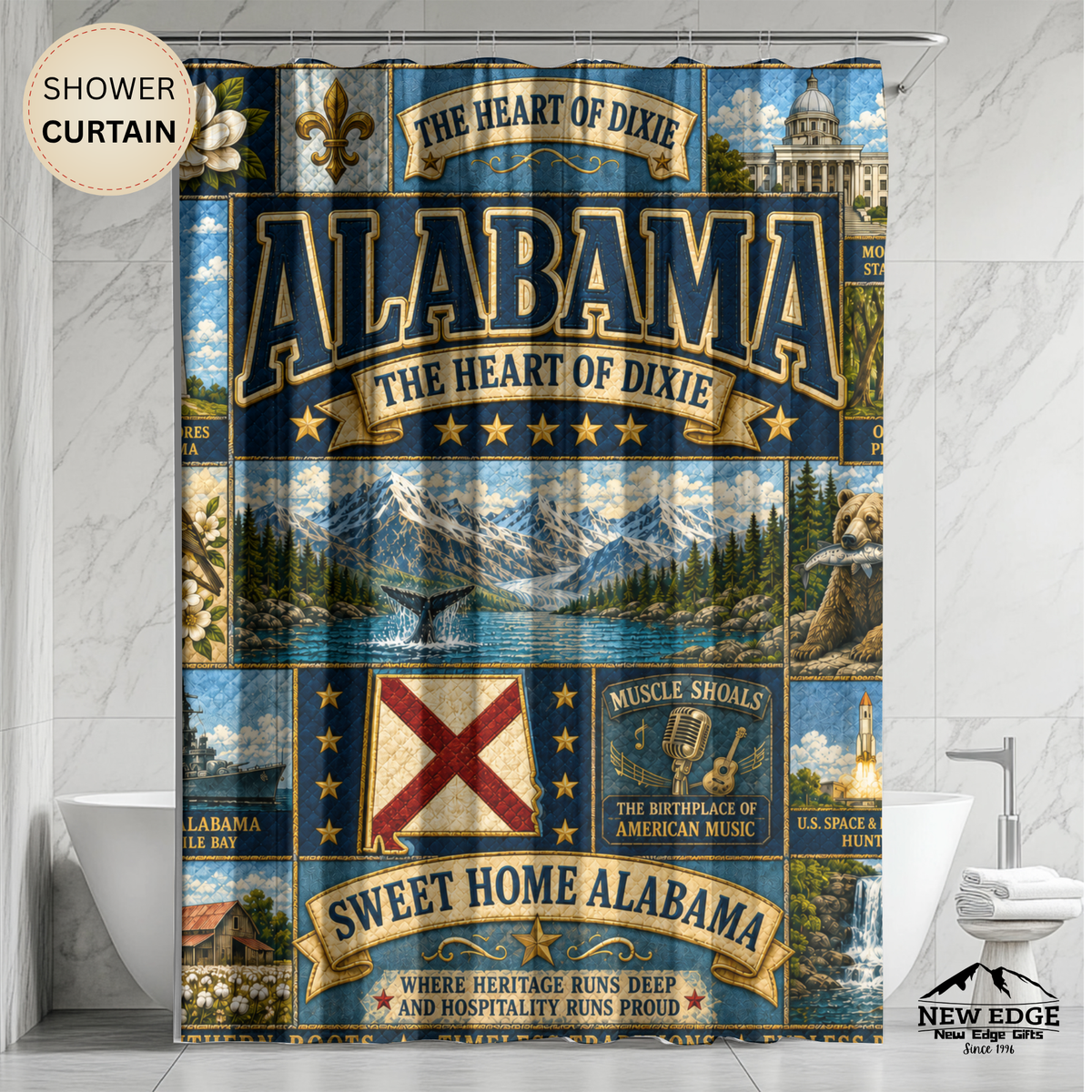 Alabama “Sweet Home” Shower Curtain — The Heart of Dixie State Pride Bathroom Decor