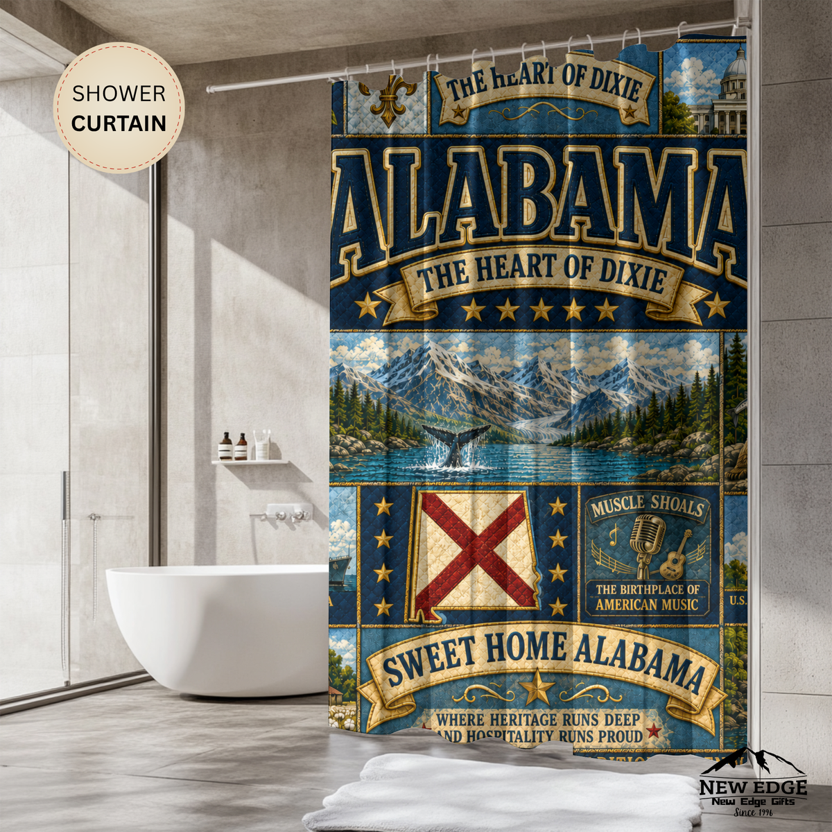 Alabama “Sweet Home” Shower Curtain — The Heart of Dixie State Pride Bathroom Decor