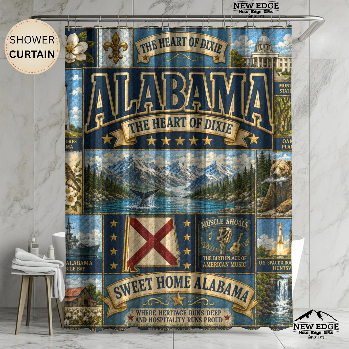 Alabama “Sweet Home” Shower Curtain — The Heart of Dixie State Pride Bathroom Decor