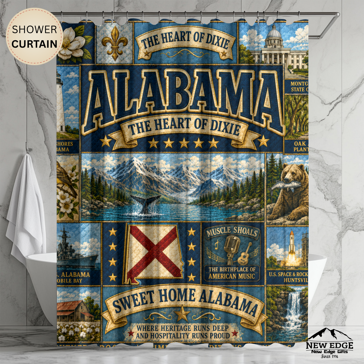 Alabama “Sweet Home” Shower Curtain — The Heart of Dixie State Pride Bathroom Decor