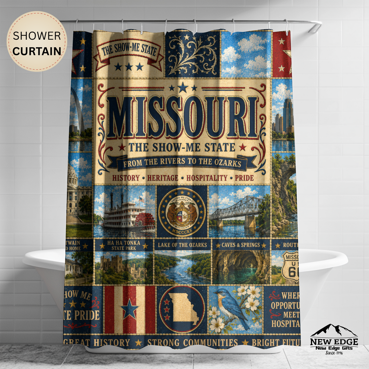 Minnesota State 'Land of 10,000 Lakes' Shower Curtain – Vintage State Collage