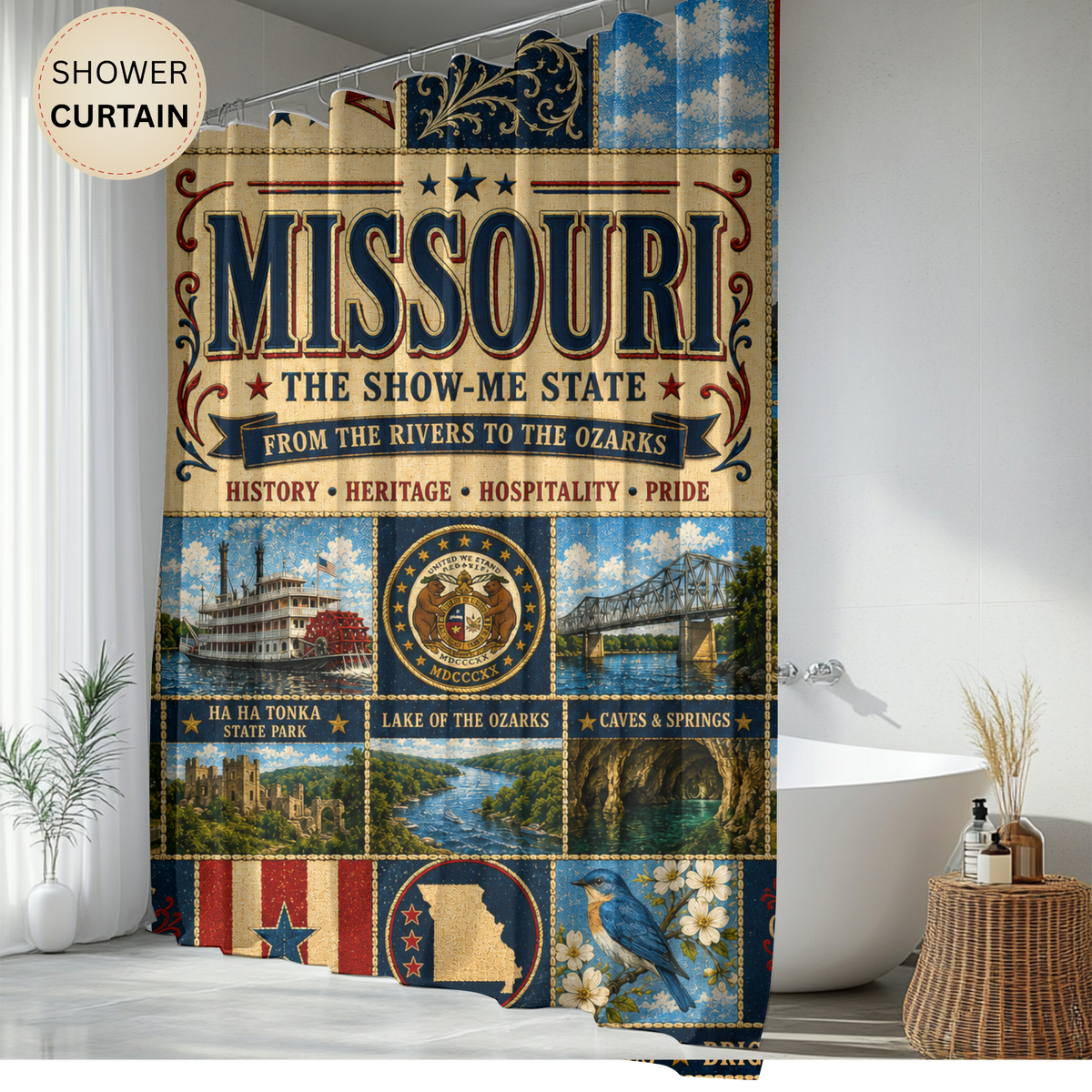 Minnesota State 'Land of 10,000 Lakes' Shower Curtain – Vintage State Collage