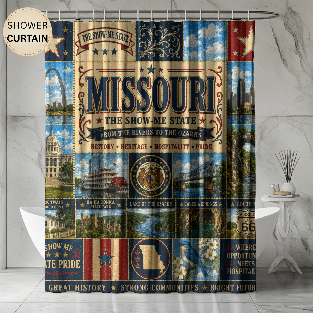 Minnesota State 'Land of 10,000 Lakes' Shower Curtain – Vintage State Collage