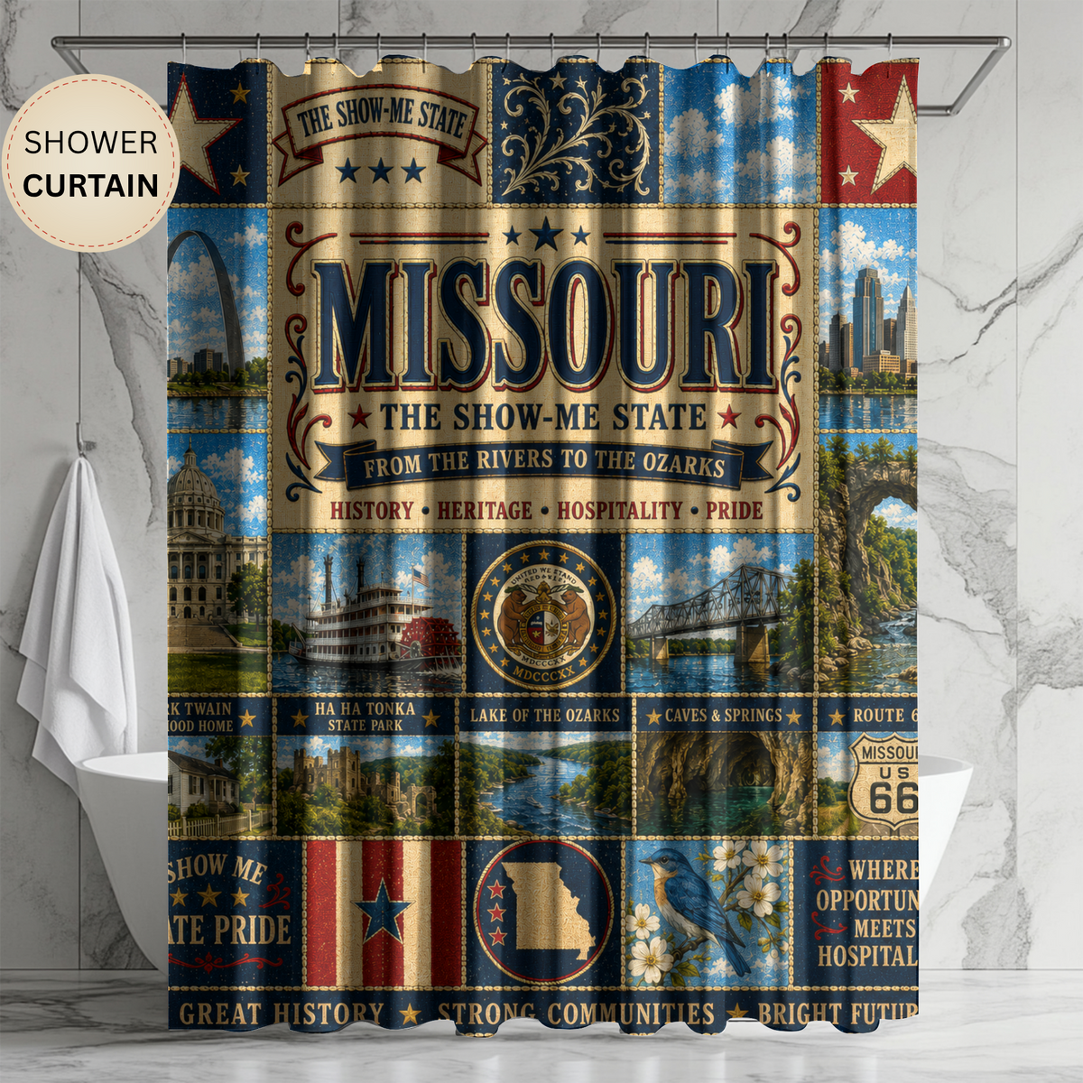 Minnesota State 'Land of 10,000 Lakes' Shower Curtain – Vintage State Collage