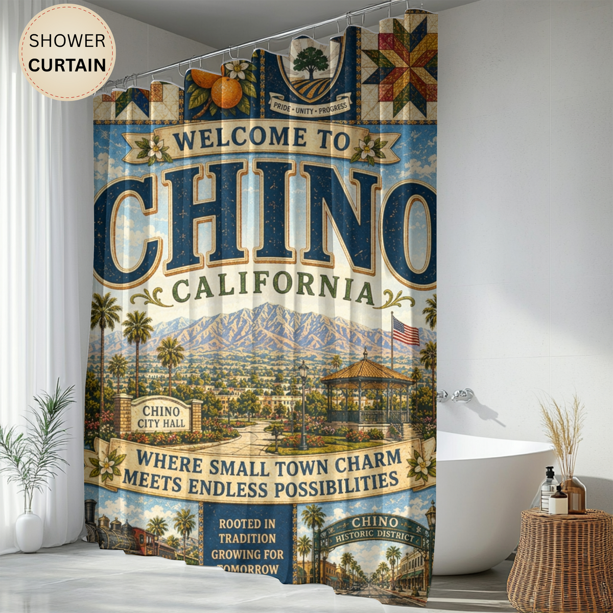 Chino California Vintage Welcome Shower Curtain