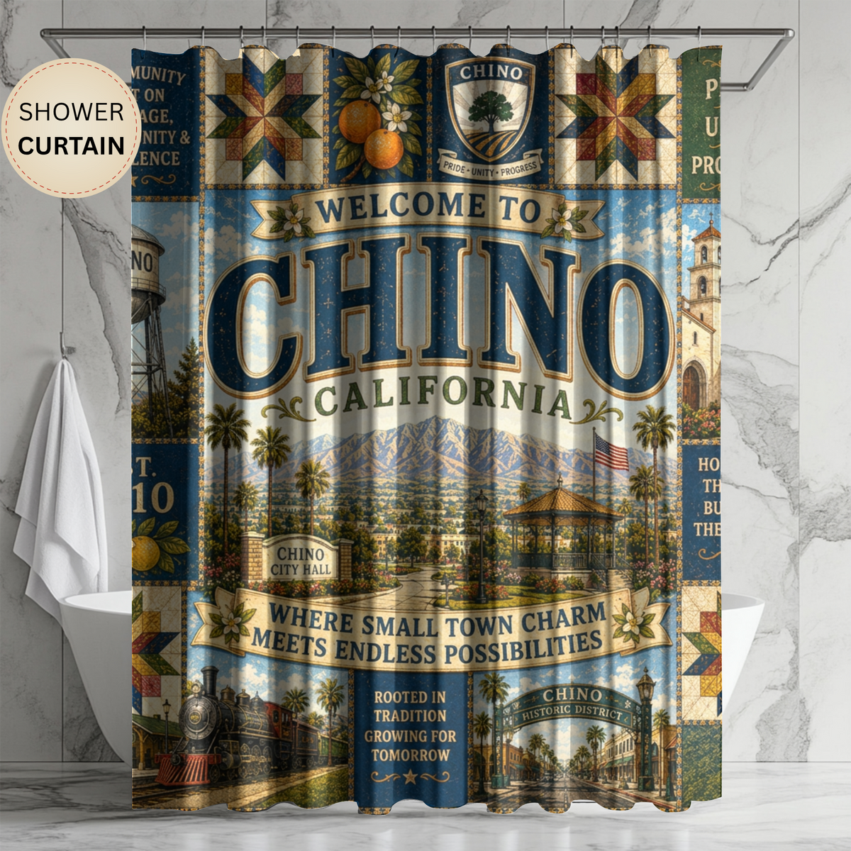 Chino California Vintage Welcome Shower Curtain