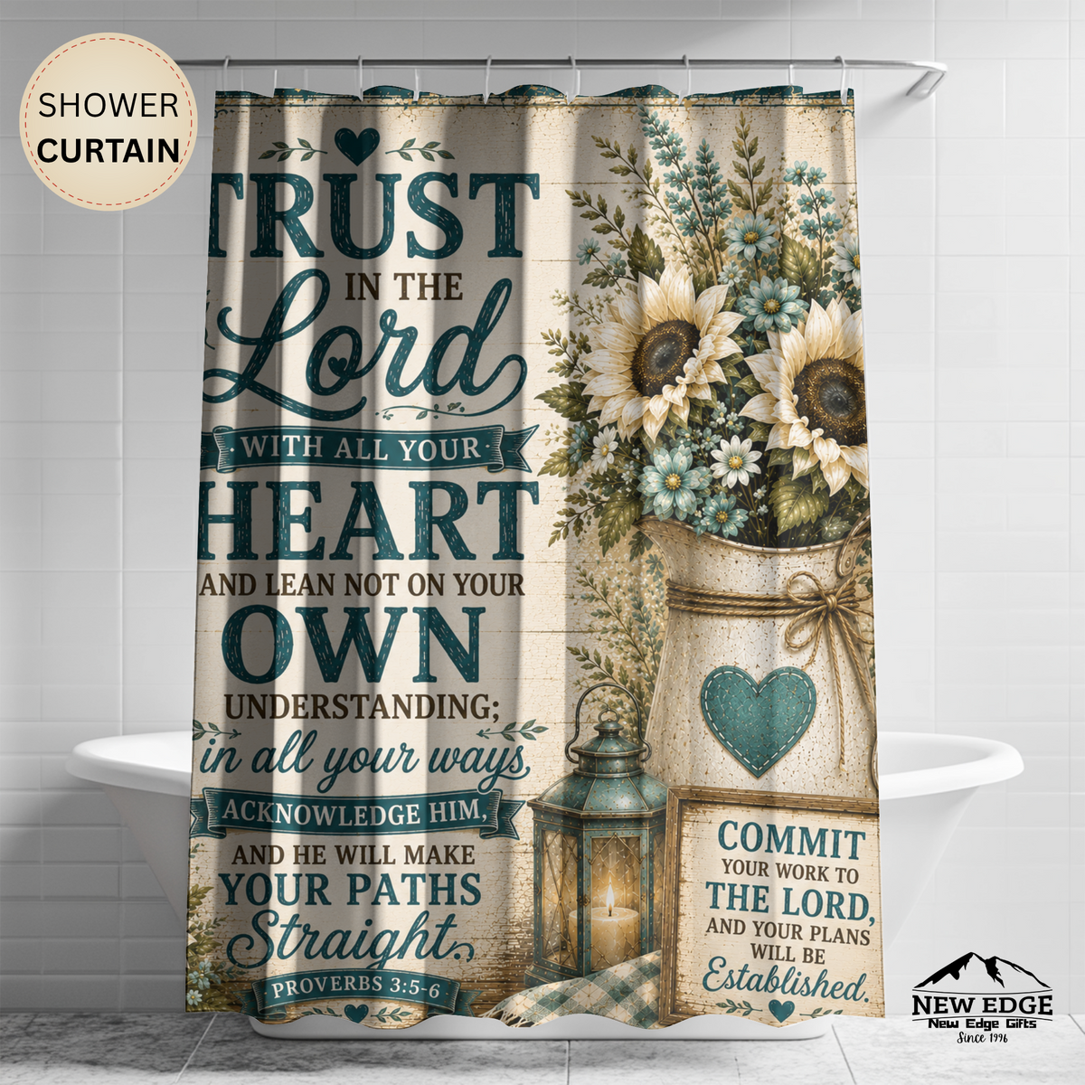 Trust in the Lord Shower Curtain | Sunflower Rustic Faith Bathroom Decor