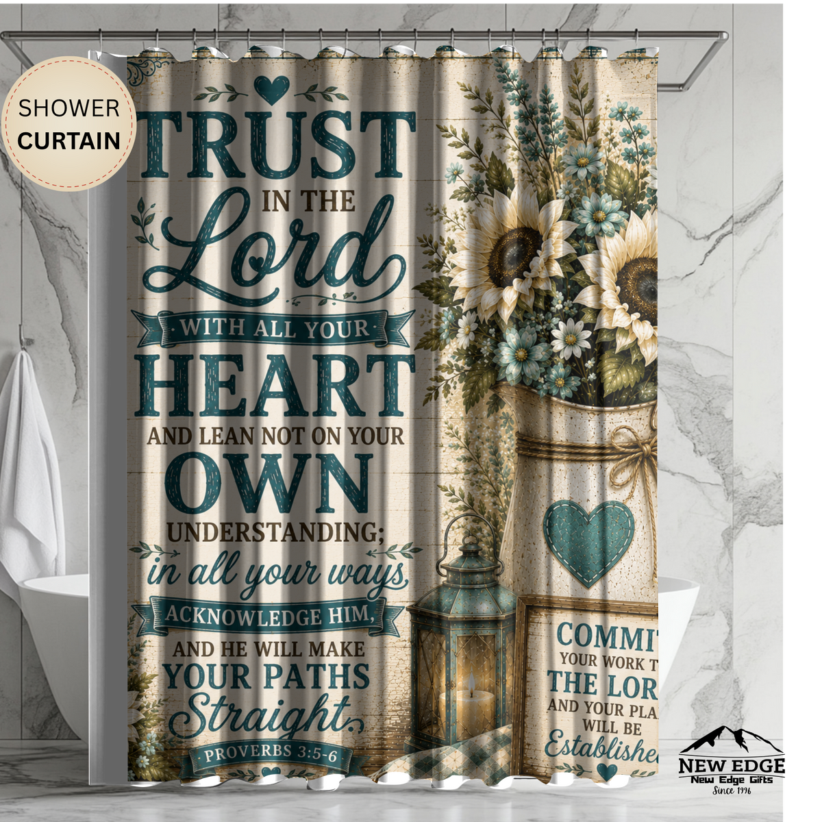 Trust in the Lord Shower Curtain | Sunflower Rustic Faith Bathroom Decor