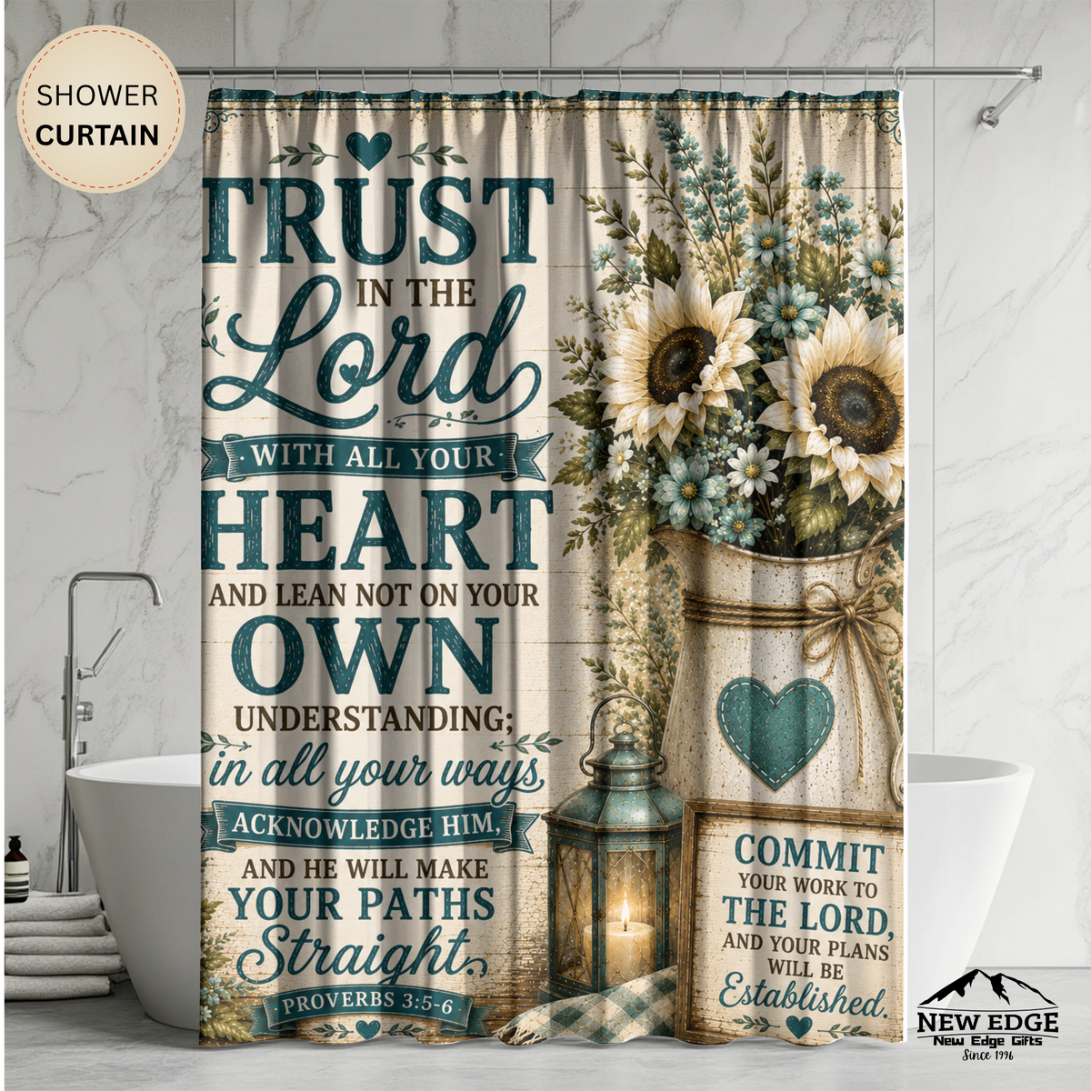 Trust in the Lord Shower Curtain | Sunflower Rustic Faith Bathroom Decor