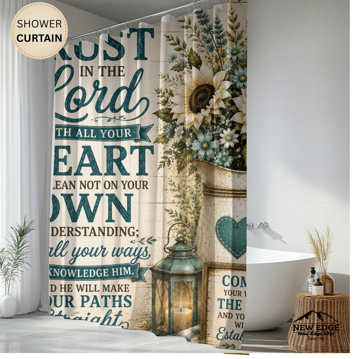 Trust in the Lord Shower Curtain | Sunflower Rustic Faith Bathroom Decor