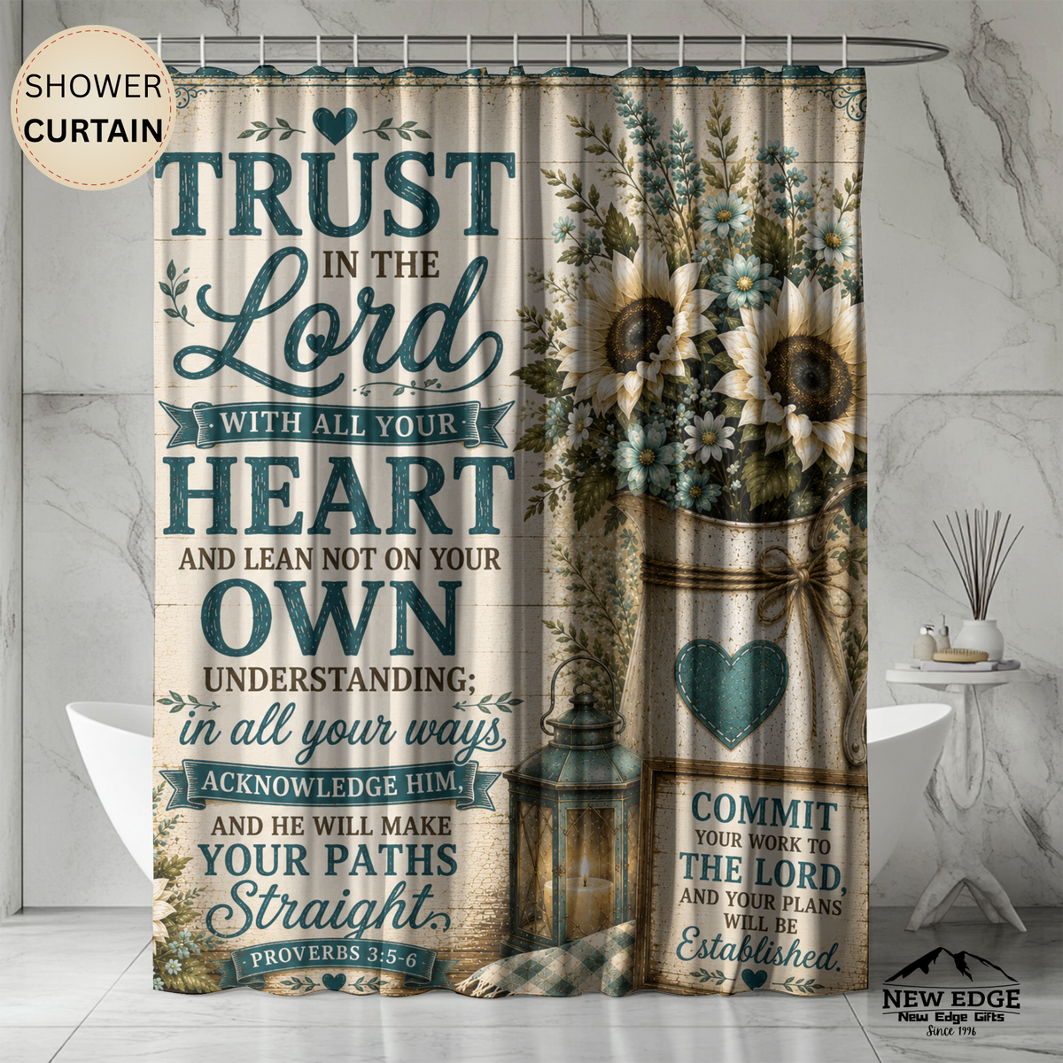 Trust in the Lord Shower Curtain | Sunflower Rustic Faith Bathroom Decor