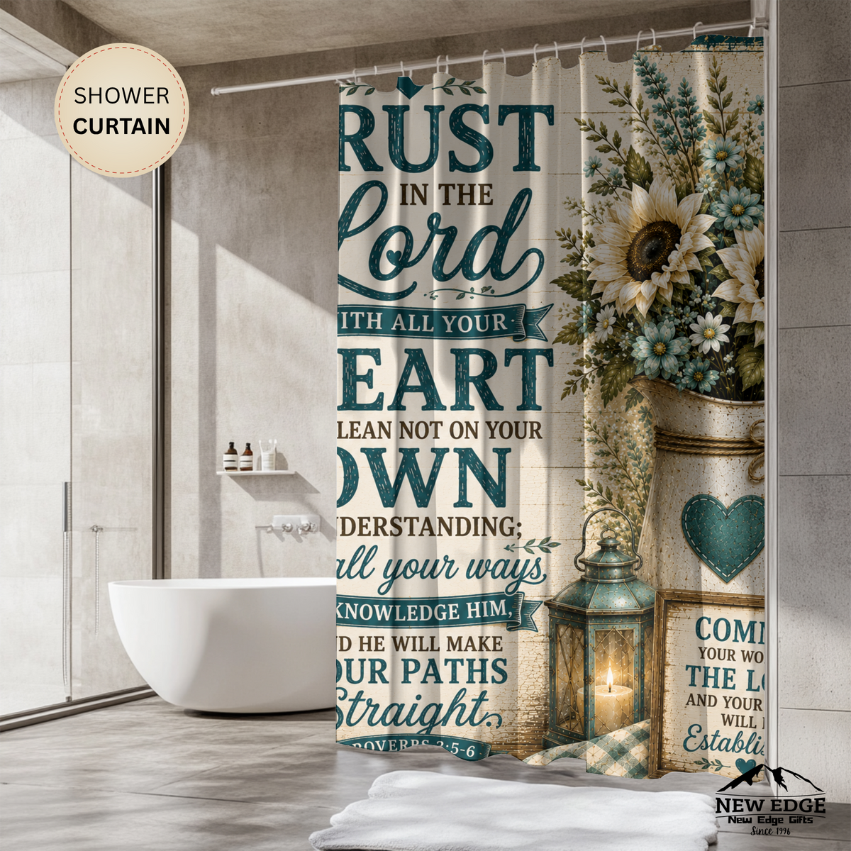Trust in the Lord Shower Curtain | Sunflower Rustic Faith Bathroom Decor