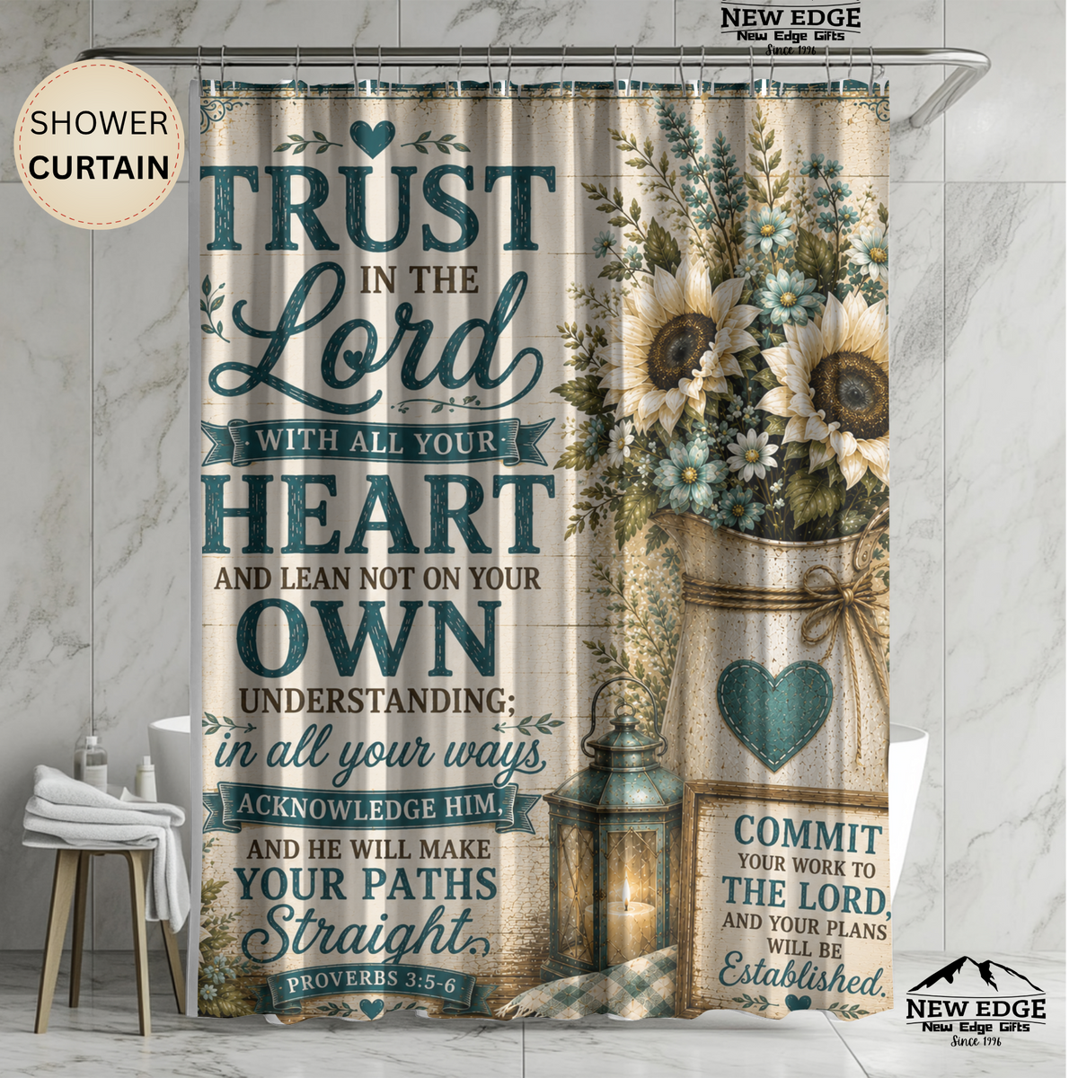 Trust in the Lord Shower Curtain | Sunflower Rustic Faith Bathroom Decor