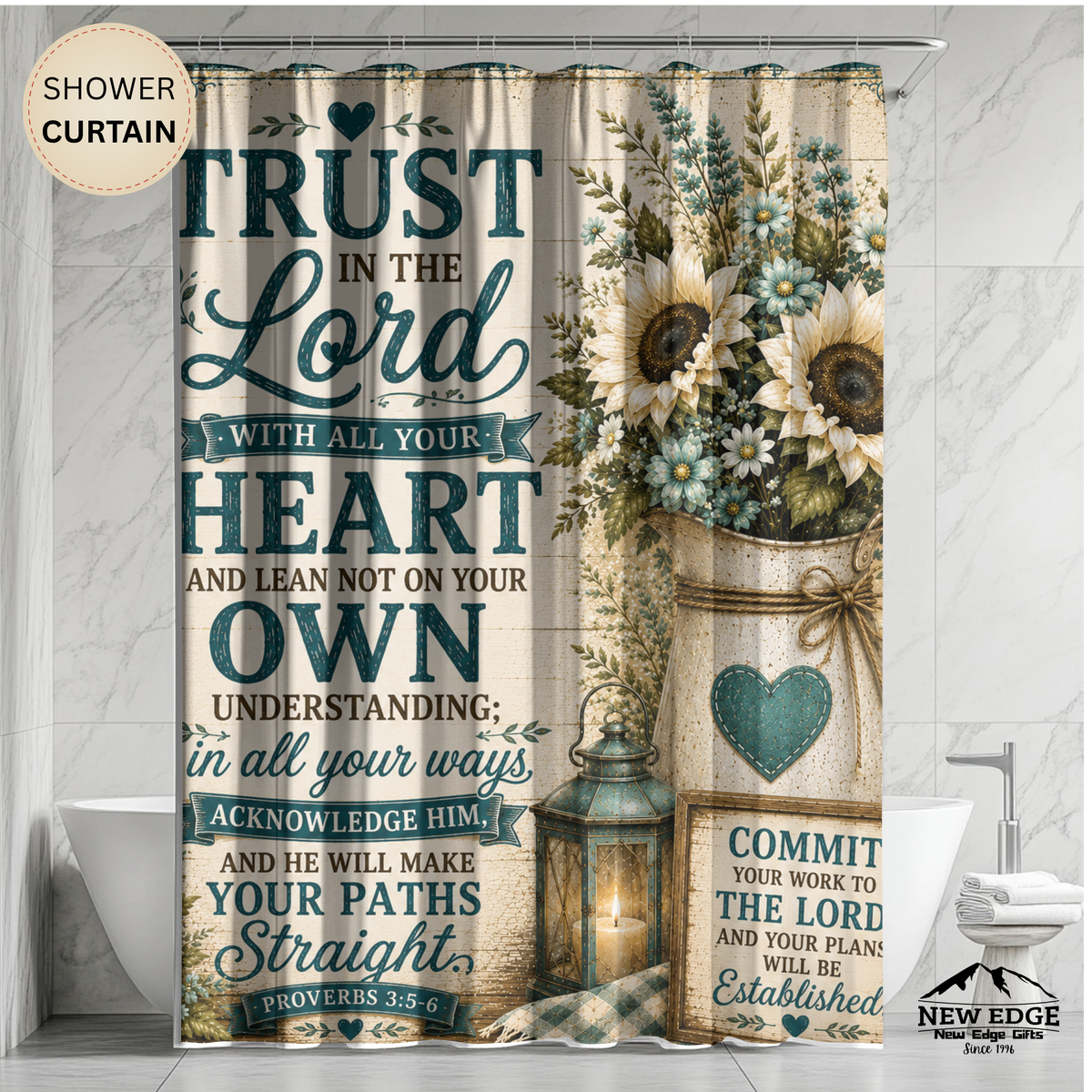 Trust in the Lord Shower Curtain | Sunflower Rustic Faith Bathroom Decor