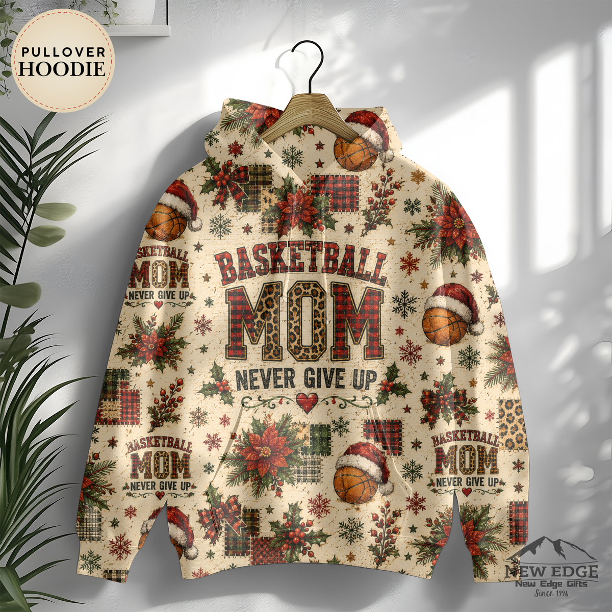 Gigi Christmas Hoodie, Blessed to Be Called Gigi, Poinsettia Plaid Leopard All Over Print Pullover