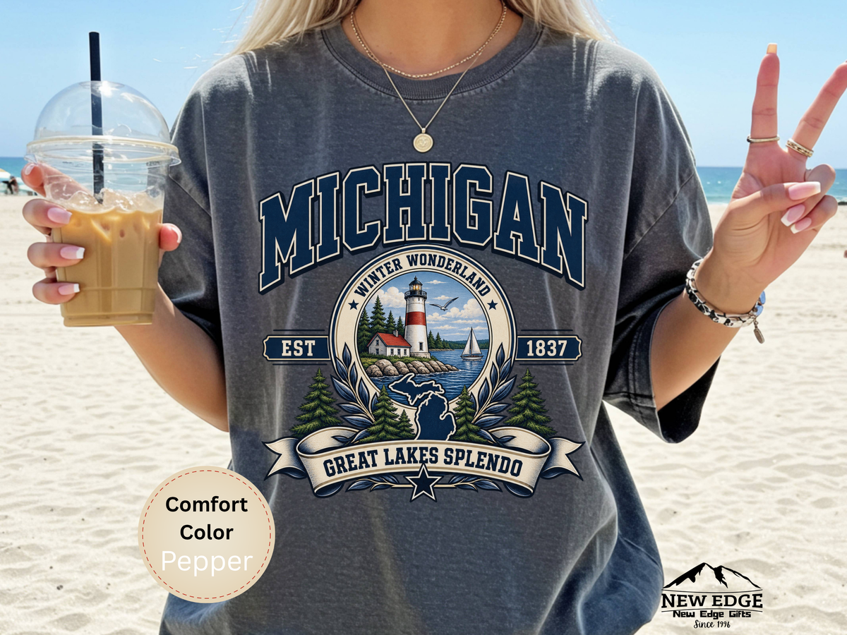 Michigan Great Lakes T-Shirt, Winter Wonderland Lighthouse Comfort Colors Shirt, Vintage Michigan State Pride Tee