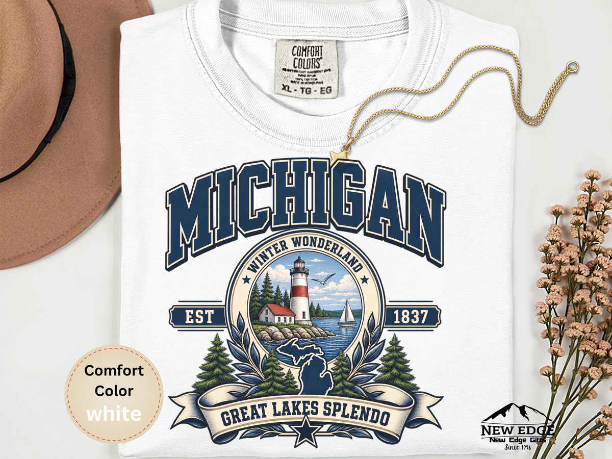 Michigan Great Lakes T-Shirt, Winter Wonderland Lighthouse Comfort Colors Shirt, Vintage Michigan State Pride Tee