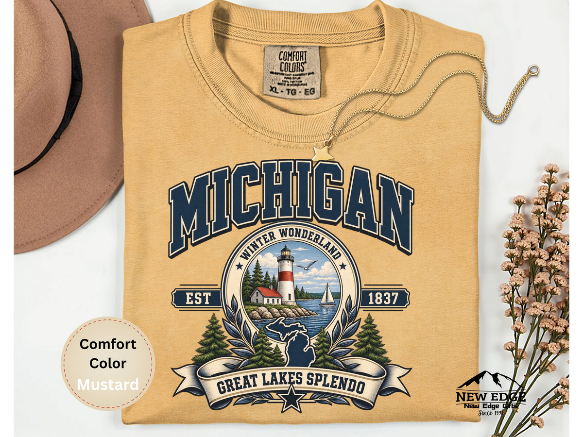 Michigan Great Lakes T-Shirt, Winter Wonderland Lighthouse Comfort Colors Shirt, Vintage Michigan State Pride Tee