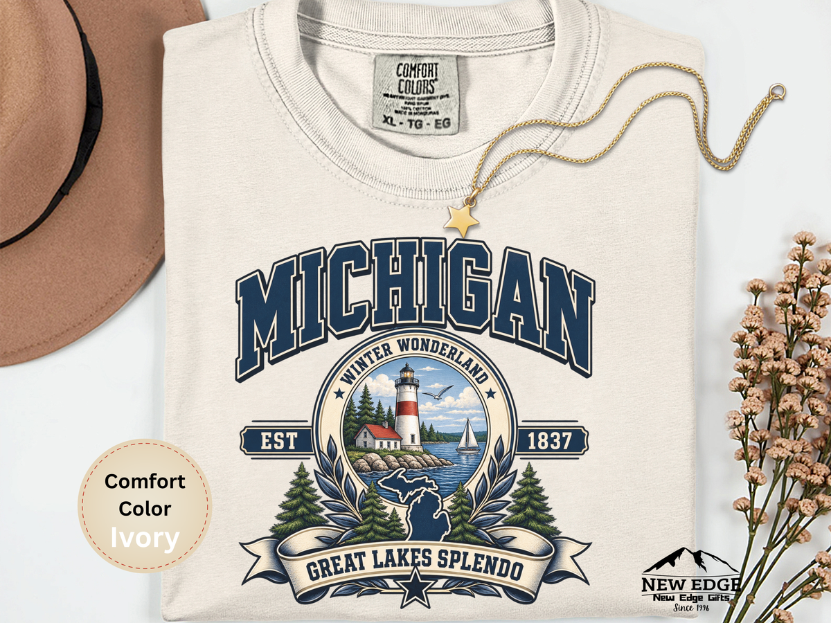 Michigan Great Lakes T-Shirt, Winter Wonderland Lighthouse Comfort Colors Shirt, Vintage Michigan State Pride Tee