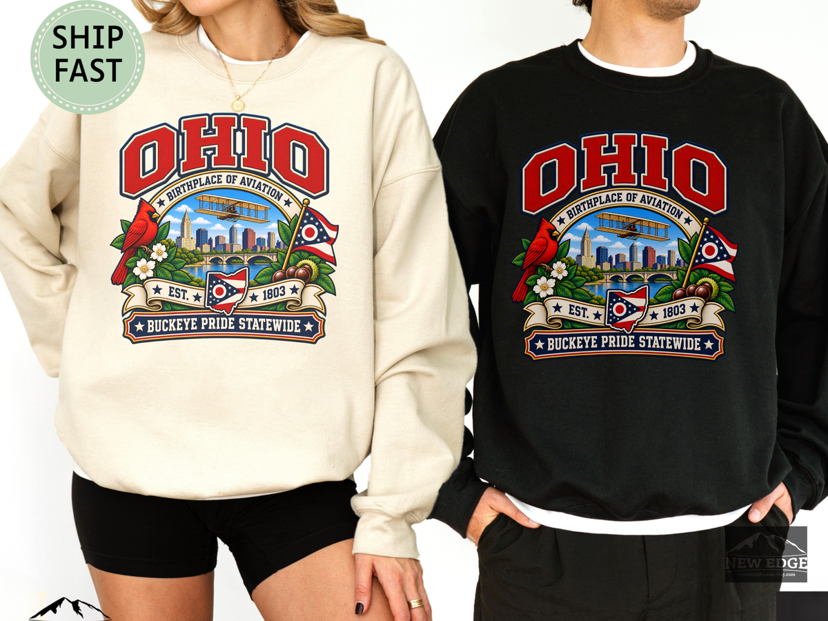 Ohio Aviation Heritage Sweatshirt, Vintage Buckeye State Pride Gildan 18000, Wright Flyer Columbus Skyline Cardinal